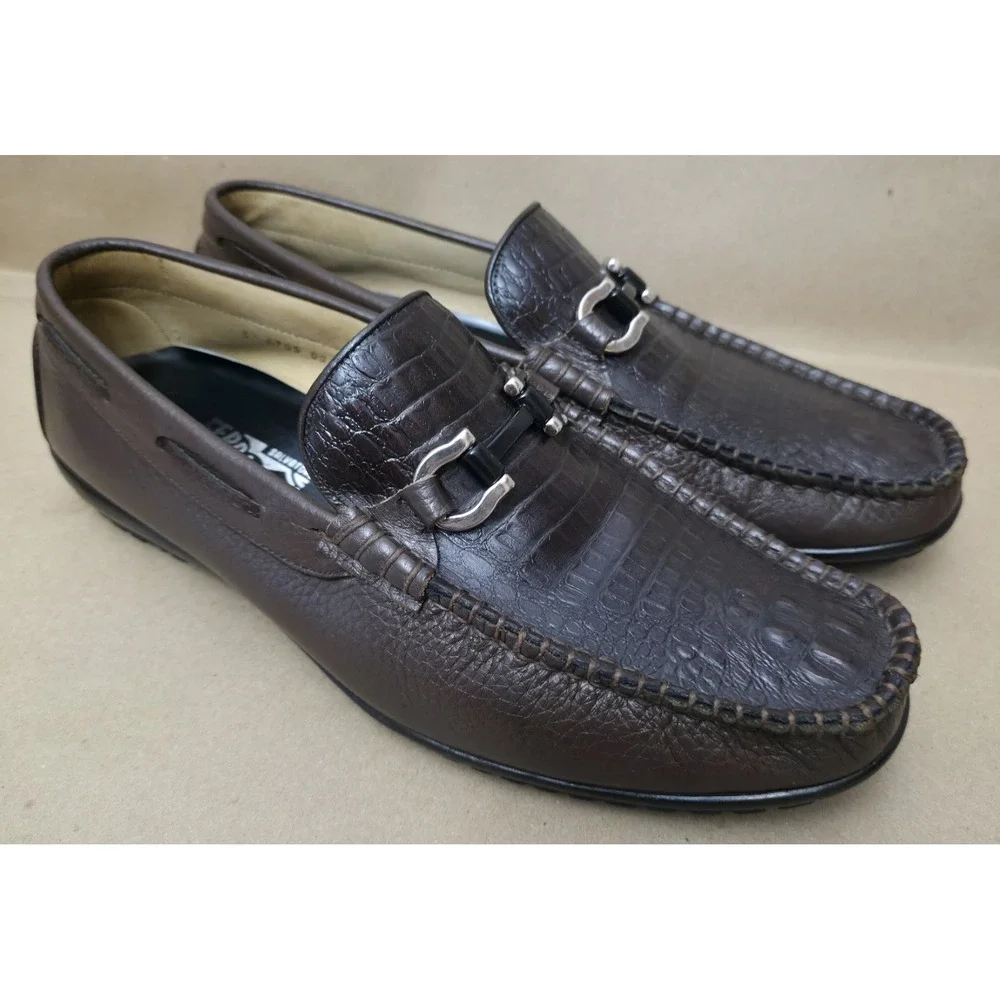 Salvatore Ferragamo (Sz 280mm US 9-10 E ) Driving Loafer Brown Horse Bit reptile